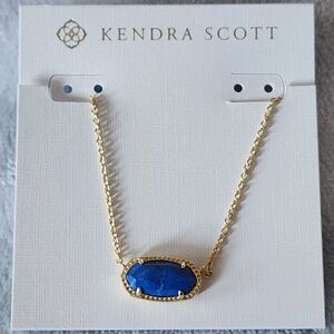 14k Gold over brass & Cobalt Blue Stone Pendant Necklace 16"+2 Kendra Scott NEW!